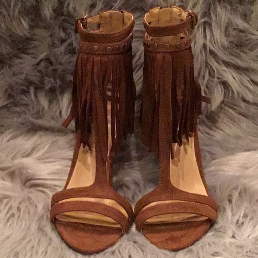 Nine West Brown Suede Fringe Sandal